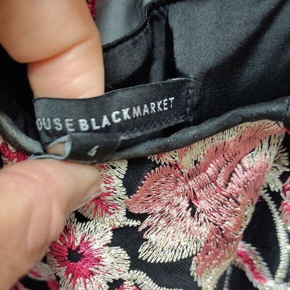 White House Black Market Black Dress with Pink Floral Embroidery - Picture 2 of 4